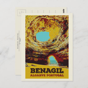 Benagil sea cave illustration Algarve Portugal Postcard