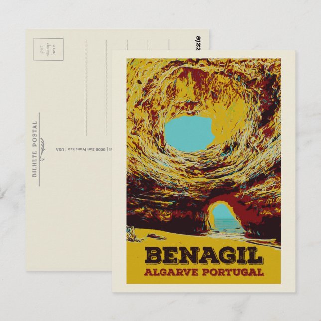 Benagil sea cave illustration Algarve Portugal Postcard (Front/Back)