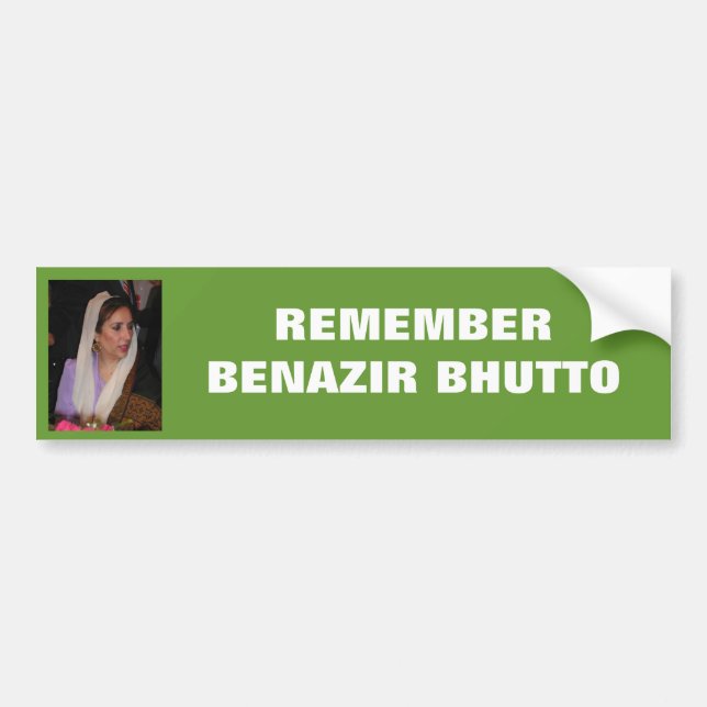 Benazir Bhutto bumper sticker #1 with photo (Front)