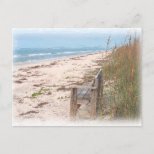 Bench at the Beach Watercolor Painting Postcard