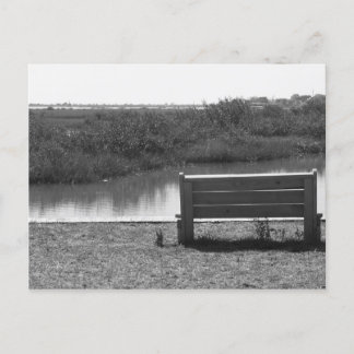 Bench by river black and white picture postcard