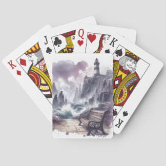 Bench in Front of Lighthouse Playing Cards