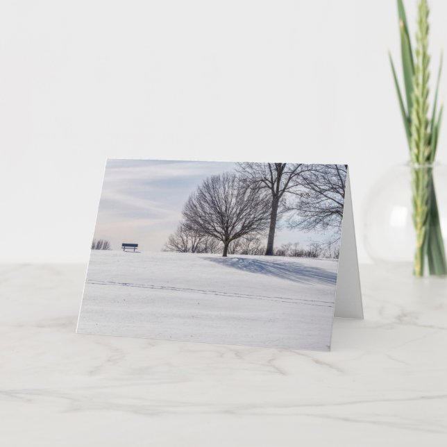 Bench On Snow Covered Hill Greeting Card (Front)