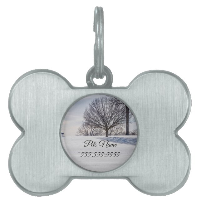 Bench on Snow Covered Hill Pet Tag (Front)