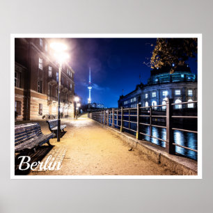 Benches near Spree river in Berlin, Germany Poster