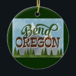 Bend Oregon Fun Retro Snowy Mountains Ceramic Tree Decoration<br><div class="desc">Bend Oregon neo vintage travel design in fun retro cartoon style featuring snow capped mountains,  forest and trees below,  blue skies and cool retro script text.</div>