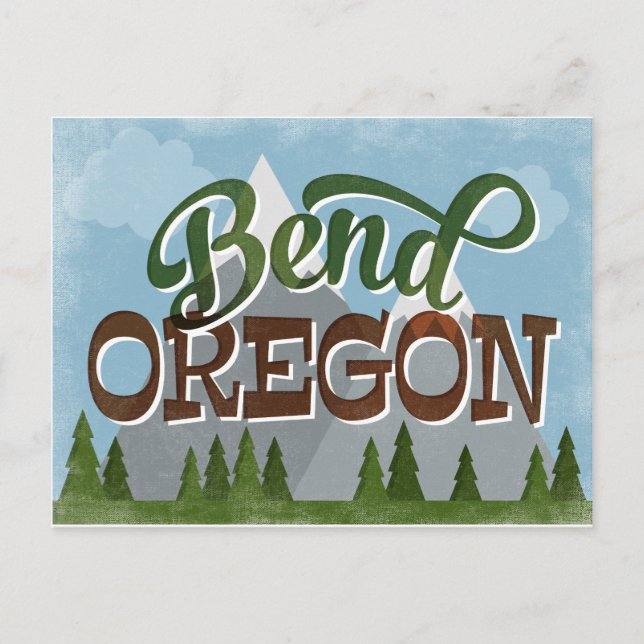 Bend Oregon Fun Retro Snowy Mountains Postcard (Front)