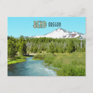 Bend Oregon Mountain River Forest Vintage Postcard