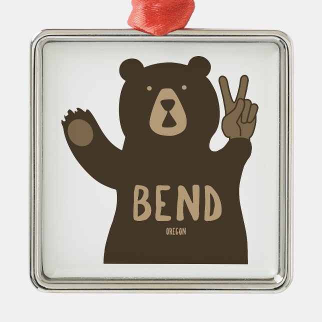 Bend Oregon Peace Bear Metal Tree Decoration (Front)
