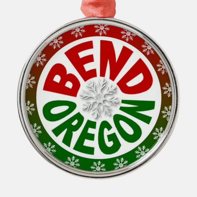 Bend Oregon red green snowflake ornament (Front)