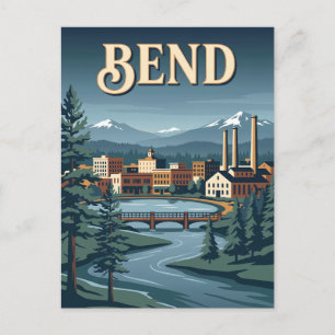Bend Oregon Riverfront Retro Vintage Travel Poster Postcard