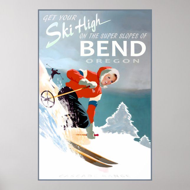 Bend Oregon Travel Poster Snow Ski Cascade Range (Front)