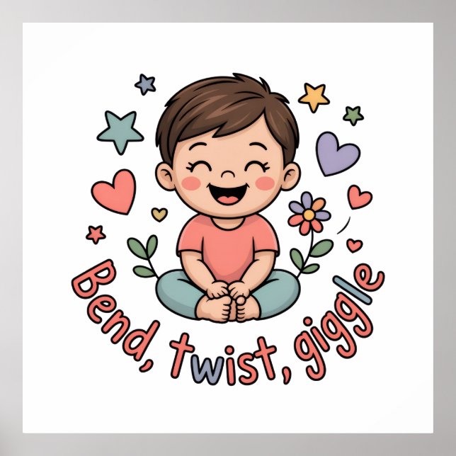 Bend twist giggle cute yoga kid poster (Front)