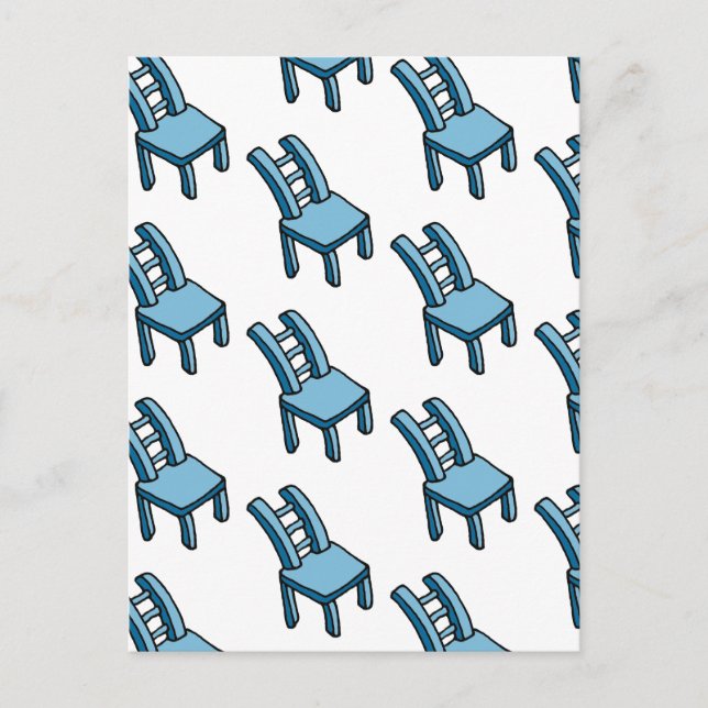 Bendy Warped Blue Chair Cartoon Illustration Postcard (Front)