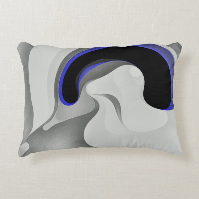 Beneath the Blue: Abstract Grey, Black & Blue Decorative Cushion (Front)