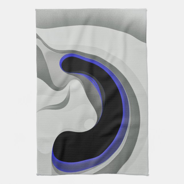 Beneath the Blue: Abstract Grey, Black & Blue Tea Towel (Vertical)
