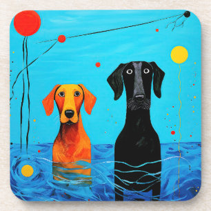 Beneath the Blue Horizon - Surreal Colourful Dogs Coaster