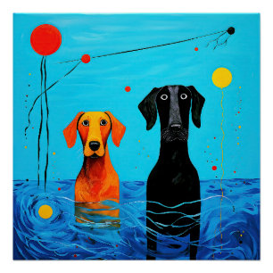 Beneath the Blue Horizon - Surreal Colourful Dogs Poster