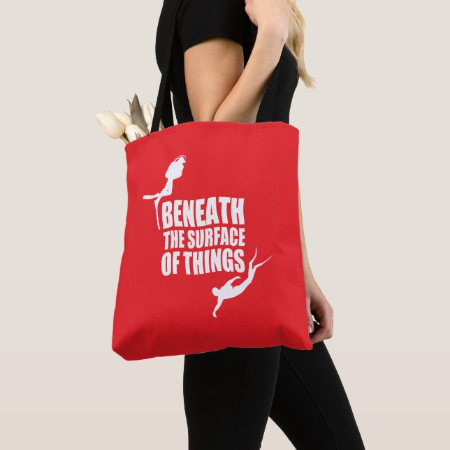 Beneath The Surface | Scuba Diving Quote Tote Bag (Close Up)