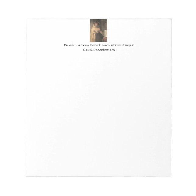 Benedictus Buns, Benedictus à sancto Josepho Notepad (Front)