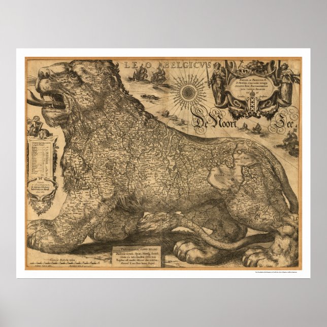 Benelux Leo Belgicus Map of Europe 1611 Poster (Front)