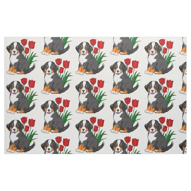 Benese Mountain Puppy With Tulips Fabric (Fat Quarter)