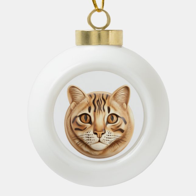 Bengal Cat 3D Inspired Ceramic Ball Christmas Ornament (Front)
