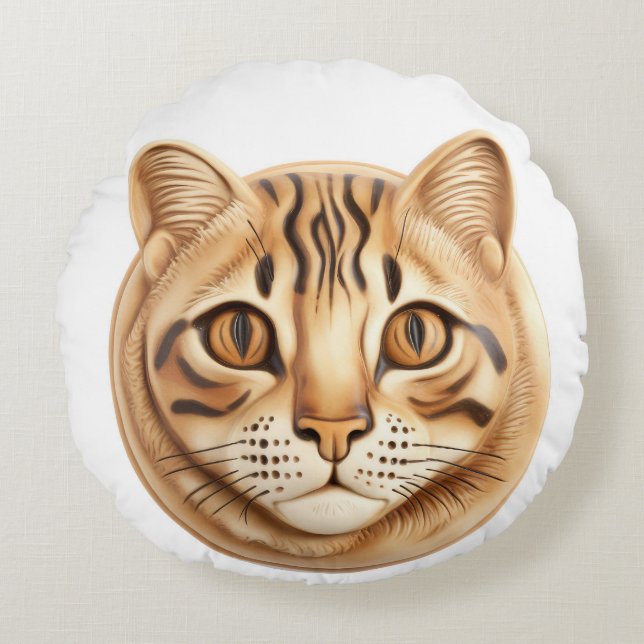 Bengal Cat 3D Inspired Round Cushion (Front)