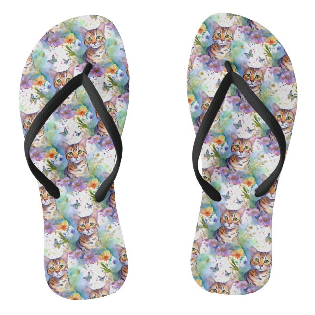 Bengal Cat and Flowers Flip Flop (Footbed)