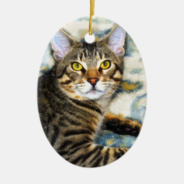 Bengal Cat Art Ceramic Tree Decoration (Front)