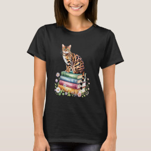 Bengal Cat Bookworm Flowers Book Reading Books T-Shirt