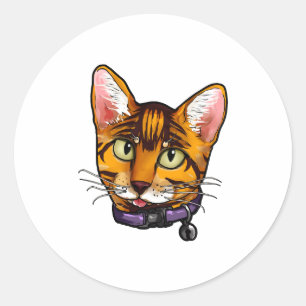 Bengal cat Cats Kitty Cartoon Face Love sweet cute Classic Round Sticker
