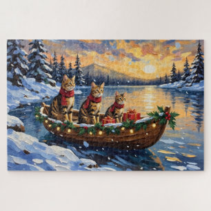 Bengal Cat Christmas Boat Holiday Jigsaw Puzzle