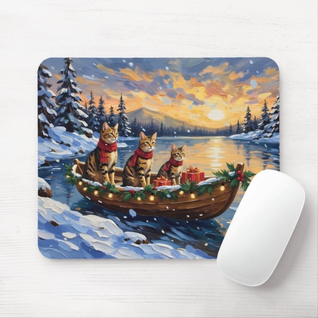 Bengal Cat Christmas Boat Holiday Mouse Pad (With Mouse)