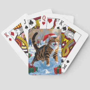 Bengal Cat Christmas Festive Snow Scene Playing Cards