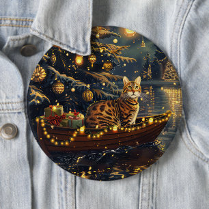 Bengal Cat Christmas Festive Voyage 6 Cm Round Badge