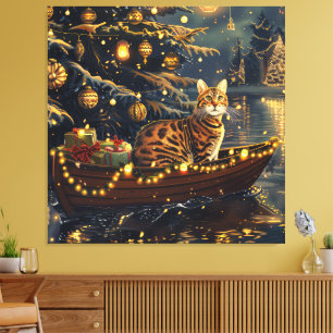 Bengal Cat Christmas Festive Voyage Canvas Print