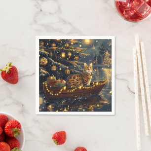 Bengal Cat Christmas Festive Voyage Napkin