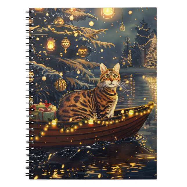 Bengal Cat Christmas Festive Voyage Notebook (Front)