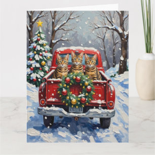 Bengal Cat Christmas Red Truck Holiday Card