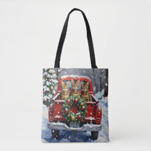 Bengal Cat Christmas Red Truck Holiday Tote Bag