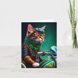 Bengal Cat driving bike St. Patrick's Day Card