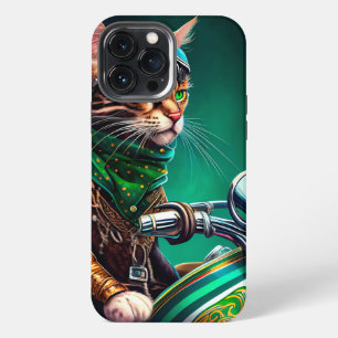 Bengal Cat driving bike St. Patrick's Day iPhone 13 Pro Max Case
