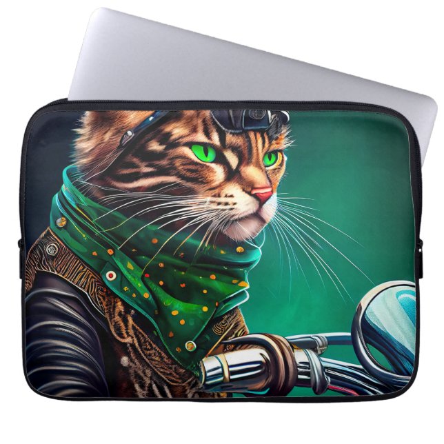 Bengal Cat driving bike St. Patrick's Day Laptop Sleeve (Front)