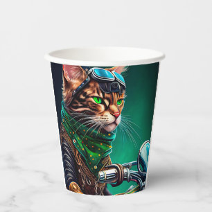 Bengal Cat driving bike St. Patrick's Day Paper Cups
