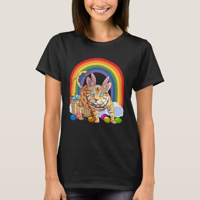 Bengal Cat Easter Eggs Bunny Rabbit T-Shirt (Front)
