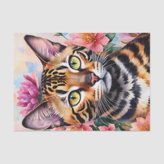 Bengal Cat Floral Portrait Art Tissue Paper (Front)