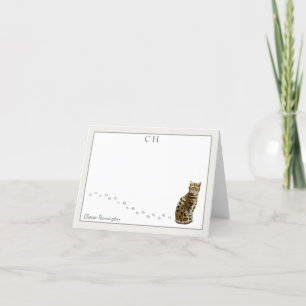Bengal Cat Grey Border Monogram Name Folded Thank You Card