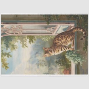 Bengal Cat in a Window Vintage Painting Decoupage Tissue Paper