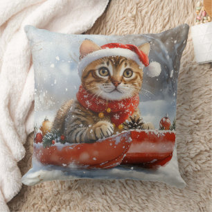 Bengal Cat in Sledge Let it Snow Christmas Cushion